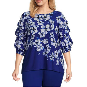 Slim Factor Investments Cascading Floral Print Tiered Sleeve Shirt Plus Size 3X